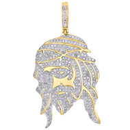 10K Yellow Gold Real Diamond Jesus Face Outline Pendant 1.80" Pave Charm 1.25 CT