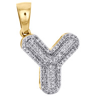 10K Yellow Gold Diamond Initial Y Pendant 1.15" Mini Bubble Letter Charm 3/8 CT.
