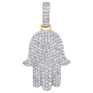 10K Yellow Gold Hamsa Hand of Fatima Diamond Pave Pendant 1.5" Mens Charm 5/8 CT