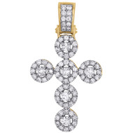10K Yellow Gold Unisex Mini Diamond Cross Pendant 1.40" Cluster Charm 1.20 CT.