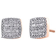 10K Rose Gold Round & Baguette Diamond Cushion Shape Earrings 8.50mm Stud 3/8 CT