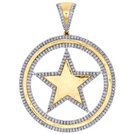 10K Yellow Gold Mens Genuine Diamond Star Pendant 2.2" Medallion Pave Charm 1 CT