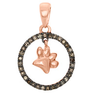 10K Rose Gold Brown Diamond Frame w/ Paw Print Dangle Pendant 0.85" 0.20 CT.