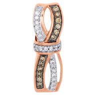 10K Rose Gold Brown & White Diamond Infinity Bow Slide Pendant 0.85" 1/4 CT.