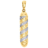 10K Yellow Gold Mens Round Diamond Barbershop Pole Pendant 1.65" Charm 0.13 CT.