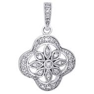 .925 Sterling Silver Diamond Flower in Frame Pendant 0.75" Charm 0.10 CT.