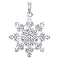 .925 Sterling Silver Round Diamond Snowflake Pendant 1.15" Charm 0.01 CT.