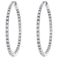 14K White Gold Round Cut Diamond Hoop In & Out 56mm Prong Set Earrings 5.25 CT.