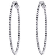 14K White Gold Prong Set Round Diamond Hoop In & Out 42mm Ladies Earrings 7/8 CT