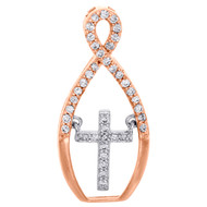 10K Rose Gold Diamond Dancing Cross Charm Infinity Pendant 0.85" Long 0.17 CT.