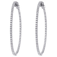 14K White Gold Prong Set Round Diamond Hoop In & Out 56mm Large Earrings 3.33 CT