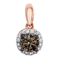 14K Rose Gold Solitaire Brown Diamond Halo Circle Pendant 0.50" Charm 0.50 CT.
