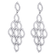 Diamond Dangler Earrings Ladies 14K White Gold Round Pave Chandelier 4.75 Tcw.