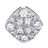 14K White Gold Round & Princess Diamond Square Pendant 0.25" Slide Charm 1/4 CT.