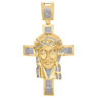 10K Yellow Gold Mens Extra Large Diamond Jesus Cross Pendant 3.9" Charm 1.25 CT.