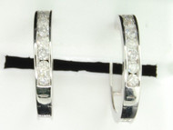 Diamond Hoops Ladies 14K White Gold Round Cut Pave Huggie Earrings 1 Tcw.