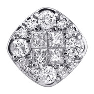 14K White Gold Round & Princess Diamond Square Pendant 0.45" Slide Charm 1 CT.