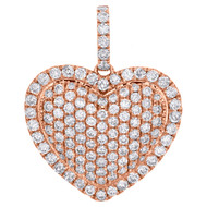 14K Rose Gold Round Diamond Domed Heart Pendant Love Charm 0.90" Long 1.25 CT.