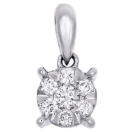 14K White Gold Round SolitaireDiamond Flower Pendant 0.50" Charm 0.25 CT.