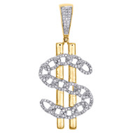 10K Yellow Gold Unisex Genuine Diamond Dollar Money Sign Pendant Charm 0.33 CT.
