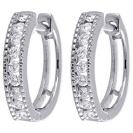 10K White Gold Diamond Mini Hoop / Huggie Milgrain Channel Set Earrings 1/4 CT.