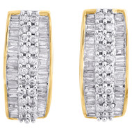 14K Yellow Gold Baguette Diamond Ladies Hoops 4 Row Huggie Earrings 0.88 Ct.