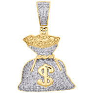 10K Yellow Gold Mens Dollar Money Bag Diamond Pave 1.20" Pendant Charm 1/2 CT.