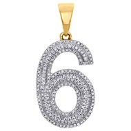 10K Yellow Gold Round Diamond Number 6 Bubble Pendant Pave Dome Charm 0.63 CT.