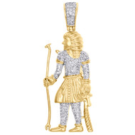 10K Yellow Gold Diamond Egyptian Pharaoh King Pave Pendant 1.75" Charm 3/8 CT.