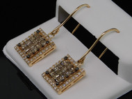 14K LADIES YELLOW GOLD 1 CT CHAMPAGNE BROWN PRINCESS CUT DIAMOND DANGLE EARRINGS