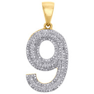 10K Yellow Gold Round Diamond Number 9 Bubble Pendant Pave Dome Charm 0.63 CT.