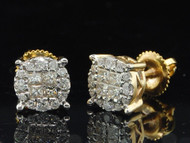 Ladies 14K Yellow Gold Princess Cut Halo Set Diamond Studs Earrings 0.50 Ct.