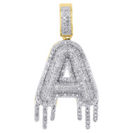 10K Yellow Gold Diamond A Initial Bubble Drip Pendant Pave Dome Charm 0.75 CT.