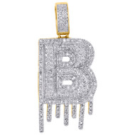 10K Yellow Gold Diamond B Initial Bubble Drip Pendant Pave Dome Charm 0.62 CT.