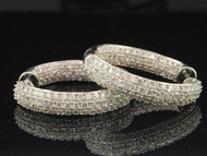 Ladies 14K White Gold In & Out White Diamond Danglers Hoops Earrings 3.02 Ct.