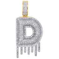 10K Yellow Gold Diamond D Initial Bubble Drip Pendant Pave Dome Charm 0.75 CT.
