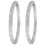 Diamond Earrings Ladies 14K White Gold Round Pave Fashion In & Out Hoops 2.98 Ct