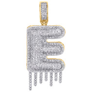 10K Yellow Gold Diamond E Initial Bubble Drip Pendant Pave Dome Charm 0.75 CT.