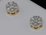Diamond Flower Earrings Ladies 10K Yellow Gold Round Design Studs 1/2 Tcw.