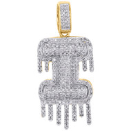 10K Yellow Gold Diamond I Initial Bubble Drip Pendant Pave Dome Charm 0.75 CT.