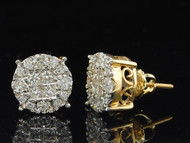 Ladies 14K Yellow Gold Princess Cut Halo Set Diamond Studs Earrings 1.50 Ct.