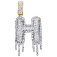 10K Yellow Gold Diamond H Initial Bubble Drip Pendant Pave Dome Charm 0.75 CT.