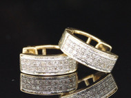 LADIES YELLOW GOLD PAVE DIAMOND HOOPS HUGGIES EARRINGS