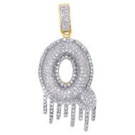 10K Yellow Gold Diamond Q Initial Bubble Drip Pendant Pave Dome Charm 0.87 CT.
