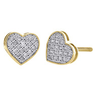 10K Yellow Gold Genuine Pave Diamond Heart Studs Ladies 6.65mm Earrings 0.10 Ct.