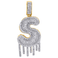 10K Yellow Gold Diamond S Initial Bubble Drip Pendant Pave Dome Charm 0.62 CT.