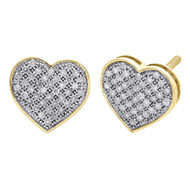 10K Yellow Gold Pave Diamond Heart Studs 8.85mm Ladies Earrings 0.20 Ct.