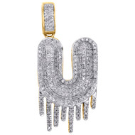 10K Yellow Gold Diamond U Initial Bubble Drip Pendant Pave Dome Charm 0.75 CT.