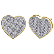 10K Yellow Gold Pave Diamond Heart Studs Ladies 11.90mm Cluster Earrings 0.33 Ct