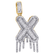 10K Yellow Gold Diamond X Initial Bubble Drip Pendant Pave Dome Charm 0.62 CT.